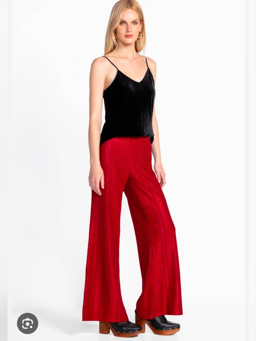 Johnny Was Jade Jenna Metallic Savvy Red Disco 70s Flared Easy Pant Size Large